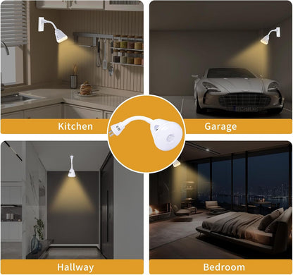 2 Pcs Plug in Motion Sensor Night Light Indoor LED Infrared Motion Detector Night Light for AC Outlet, Dusk to Dawn Sensor, 360° Rotating for Stairs Garage, 6W Cool White Light US Plug