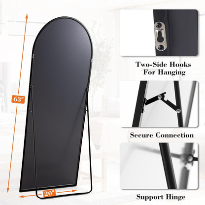 DUMOS 64"x21" Arched Full Length Floor Mirror, Full Body Mirror with Stand, Shatterproof Tempered Glass, Modern Aluminum Alloy Frame, Free Standing or Leaning for Home Decor, Gold