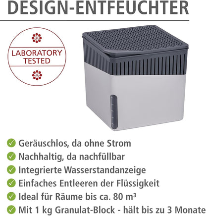WENKO Portable Dehumidifier Cube Design, Compact and Rechargeable Dehumidifier for Bathroom, Closet, Bedroom, Garage, Covers up to 2800 Cubic Feet, 2.2lbs, Beige, 6.18 x 6.5 x 6.5