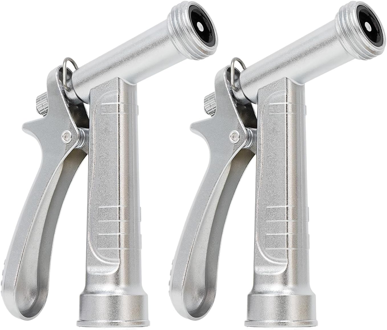 RESTMO 2 Pack 100% Metal Garden Hose Nozzle, Heavy Duty Pistol Grip | 5X Lifespan Rust-Proof Chrome Plated，Zinc Alloy Hose Sprayer with Threaded Front for Car Washing, Plant Watering