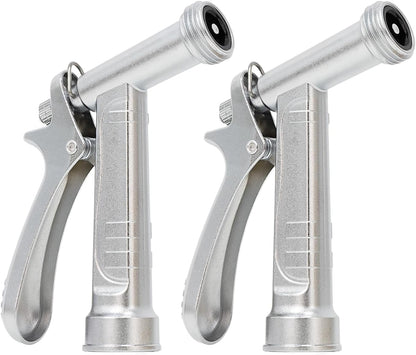 RESTMO 2 Pack 100% Metal Garden Hose Nozzle, Heavy Duty Pistol Grip | 5X Lifespan Rust-Proof Chrome Plated，Zinc Alloy Hose Sprayer with Threaded Front for Car Washing, Plant Watering