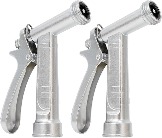 RESTMO 2 Pack 100% Metal Garden Hose Nozzle, Heavy Duty Pistol Grip | 5X Lifespan Rust-Proof Chrome Plated，Zinc Alloy Hose Sprayer with Threaded Front for Car Washing, Plant Watering