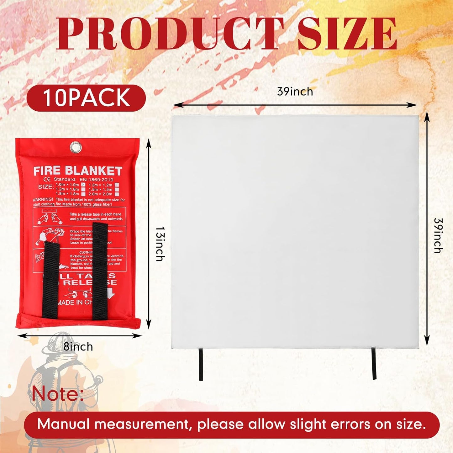 Wiwiqing 10 Pack Fire Blankets - Bulk Emergency Flame Retardant Fiberglass Fire Suppression Blankets - Fireproof Survival Safety Cover for Home, Kitchen, Camping, Car, Office, Warehouse - 39 x 39 Inch