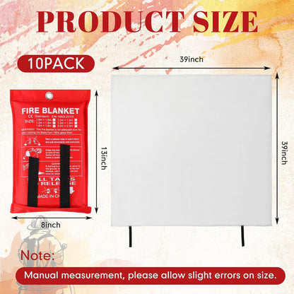Wiwiqing 10 Pack Fire Blankets - Bulk Emergency Flame Retardant Fiberglass Fire Suppression Blankets - Fireproof Survival Safety Cover for Home, Kitchen, Camping, Car, Office, Warehouse - 39 x 39 Inch