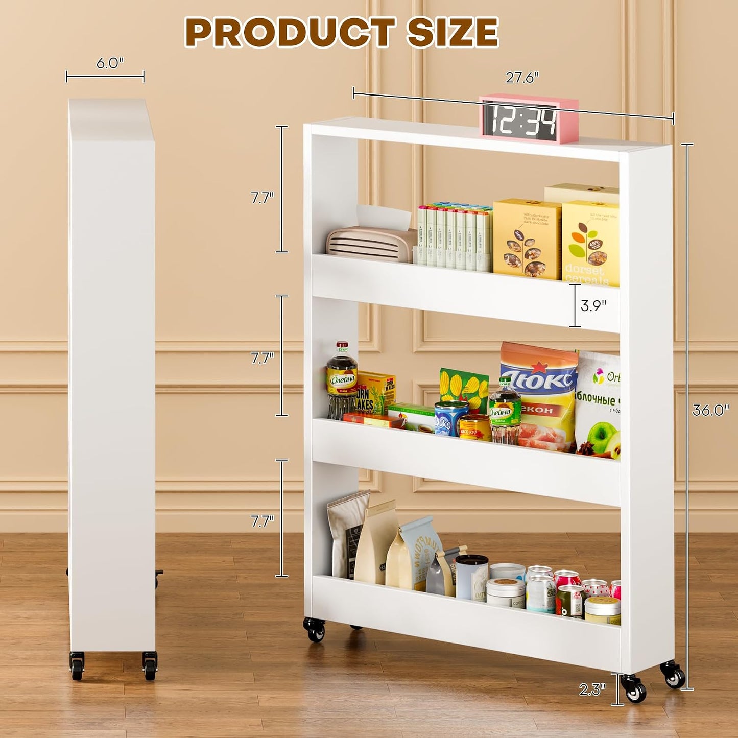 Slim Storage Cart, Lightweight 6 Tier Metal Rolling Utility Kitchen Cart on Wheels, Mobile Storage Shelving Unit Organizer for Bathroom Laundry Office Narrow Places (White, 6" D)