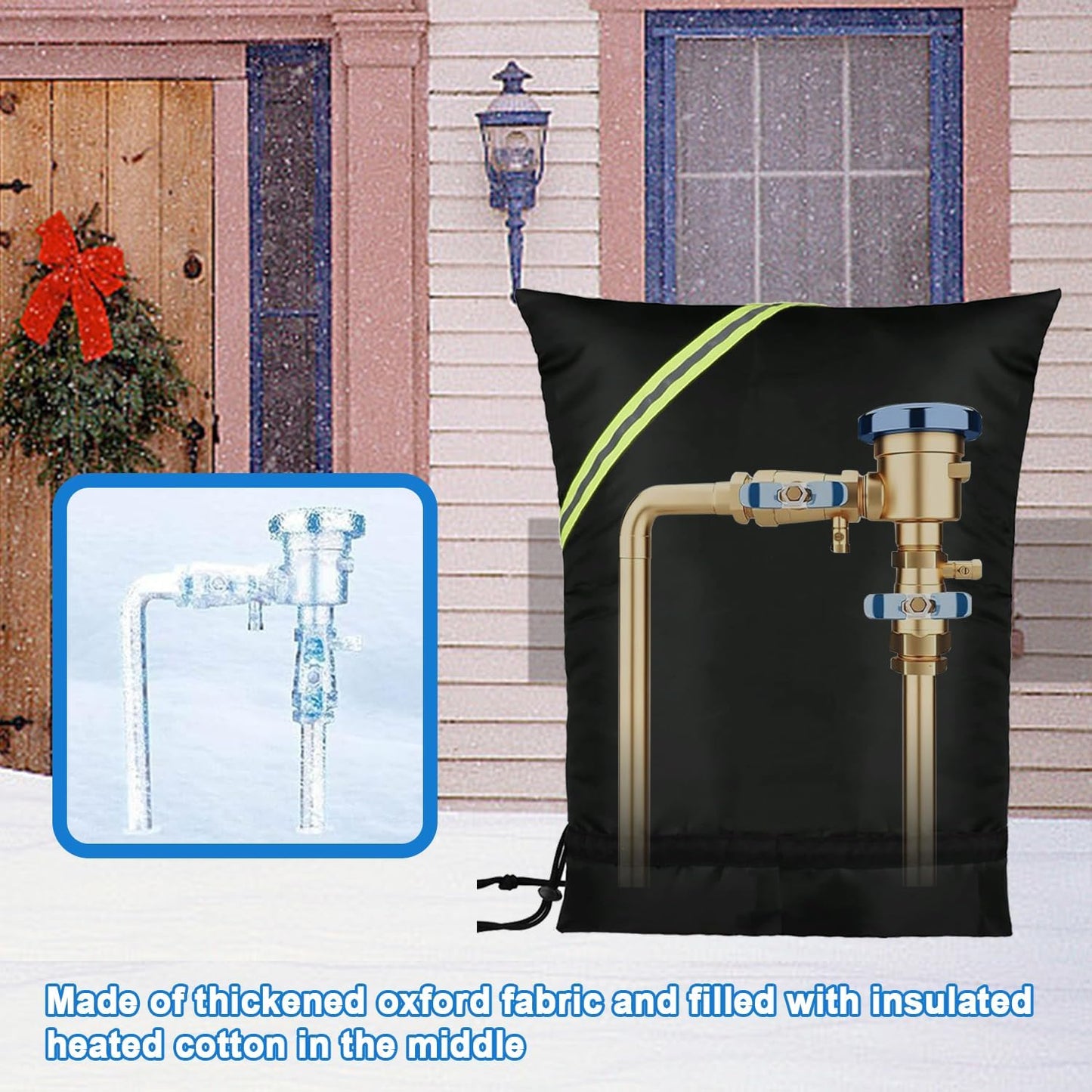 Outdoor Faucet Covers for Winter Freeze Protection, 16” x 20" Backflow Preventer Insulation Cover, Waterproof Pipe Insulation Cover for Snow, Sun Exposure - Beige