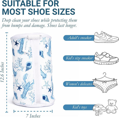 Shoe Washing Machine Bags (2-Pack) – Laundry Bag for Sneakers, Protect Shoes & Washer, Durable Thick Chenille, Reinforced Zipper, Includes Sneaker Brush – Bluehome