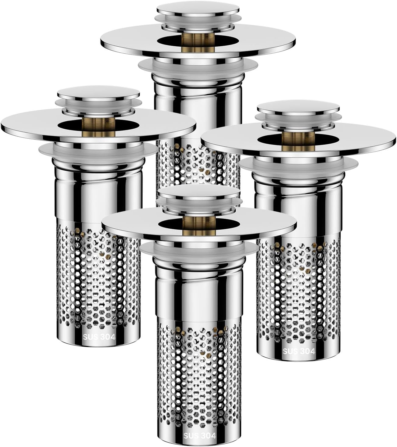 Bathroom Sink Drain Strainer for 1.1"-1.45" Basin Drain Holes(2 Pcs) | Pop Up Sink Drain Filter with Removable Stainless Steel Filter Basket Hair Catcher Plug