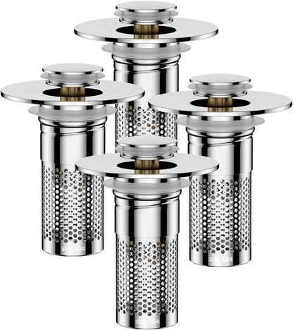 Bathroom Sink Drain Strainer for 1.1"-1.45" Basin Drain Holes(2 Pcs) | Pop Up Sink Drain Filter with Removable Stainless Steel Filter Basket Hair Catcher Plug
