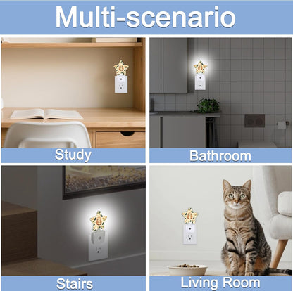 Lavender Butterfly Nightlight,Summer Flowers Star Night Lights Plug into Wall Decorations for Bedroom Bathroom,Dusk to Dawn Sensor Kitchen Hallway Stairs Energy Efficient Desk Lamp