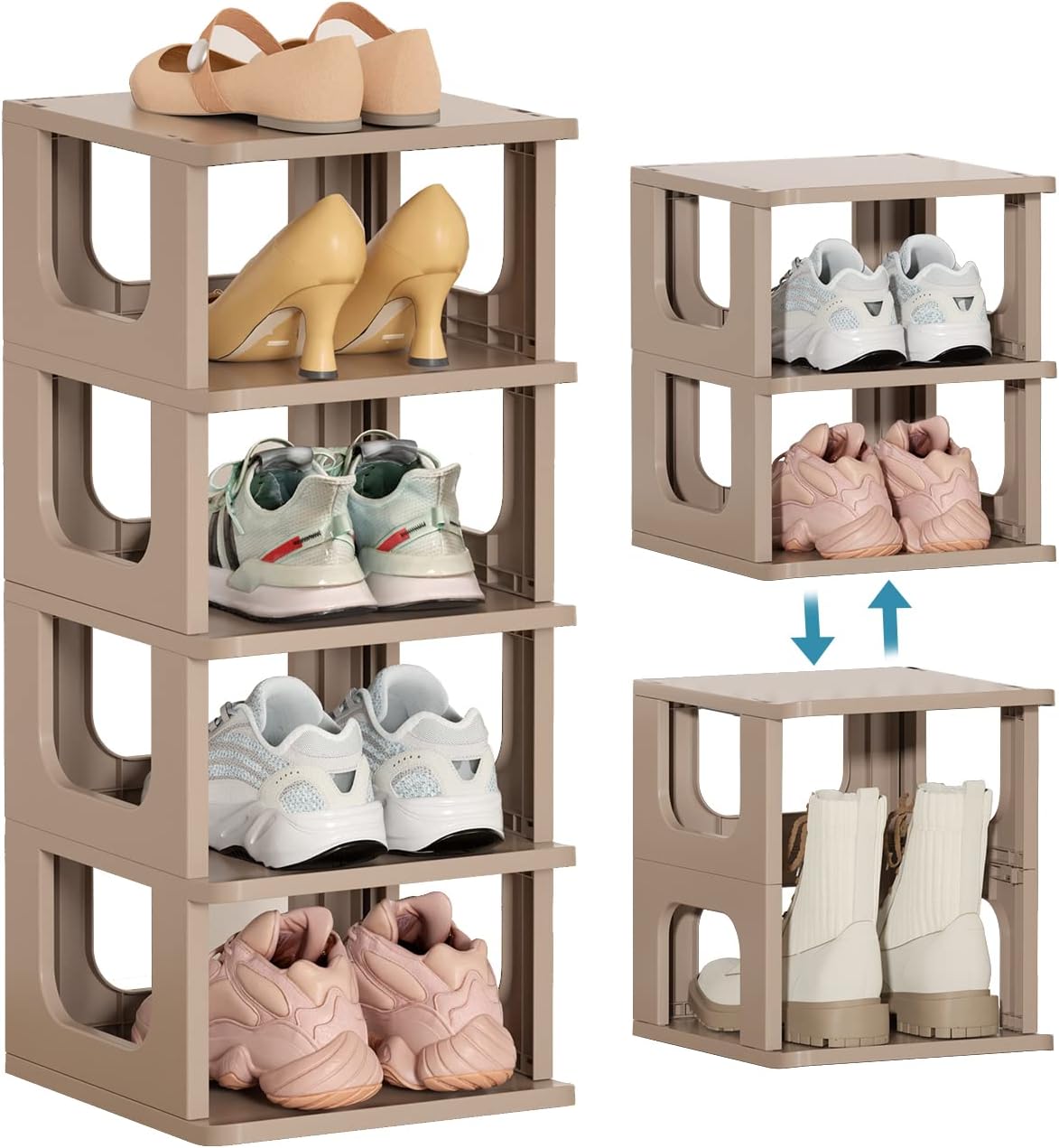 HAIXIN Shoe Organizer Rack for Small Spaces 5 Tier Plastic Vertical Narrow Shelves for Closet Black Shoe Holder, Stand for Entryway Storage Boots Organizer Stackable Cabinet