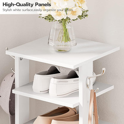 HOOBRO 8 Tiers Vertical Shoe Rack, Wooden Shoe Storage Organizer with Hooks, Narrow Shoe Tower for 8 Pairs, Space Saving, for Entryway, Living Room, Bedroom, Rustic Brown BF07XJ01G1