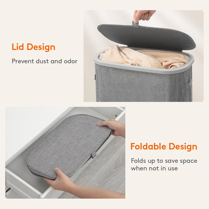 Lifewit Slim Laundry Basket with Lid, Narrow Laundry Hamper with Plastic Handles and Removable Bag, Tall Foldable Dirty Clothes Hampers for Laundry Room, Bedroom, Bathroom, Dorm, 65L Beige