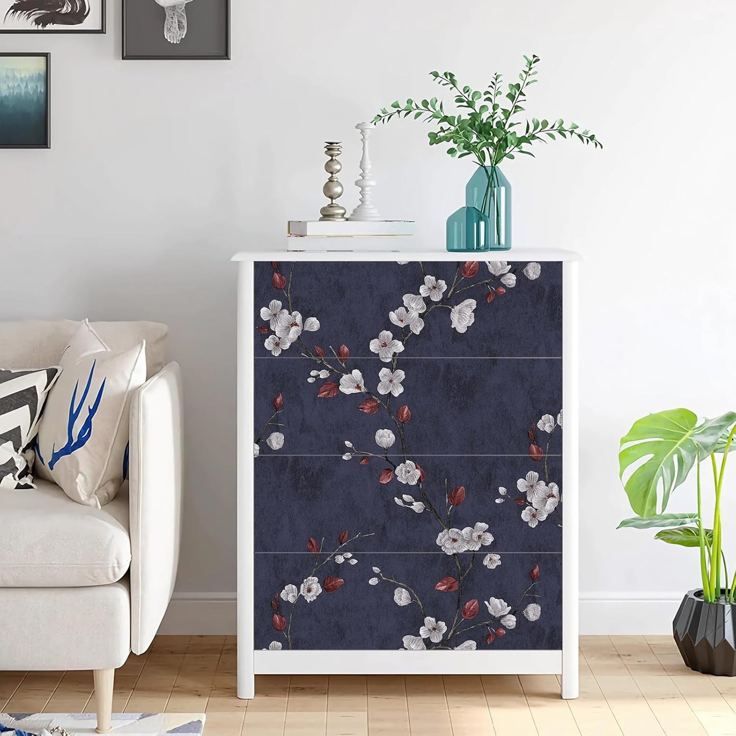 SOON AFTER 17.5”x120” Floral Peel and Stick Wallpaper Flower Tree Contact Paper Self Adhesive Removable Modern Sage Green Wall Paper Decorative Wall Covering Countertop Vinyl Film Roll