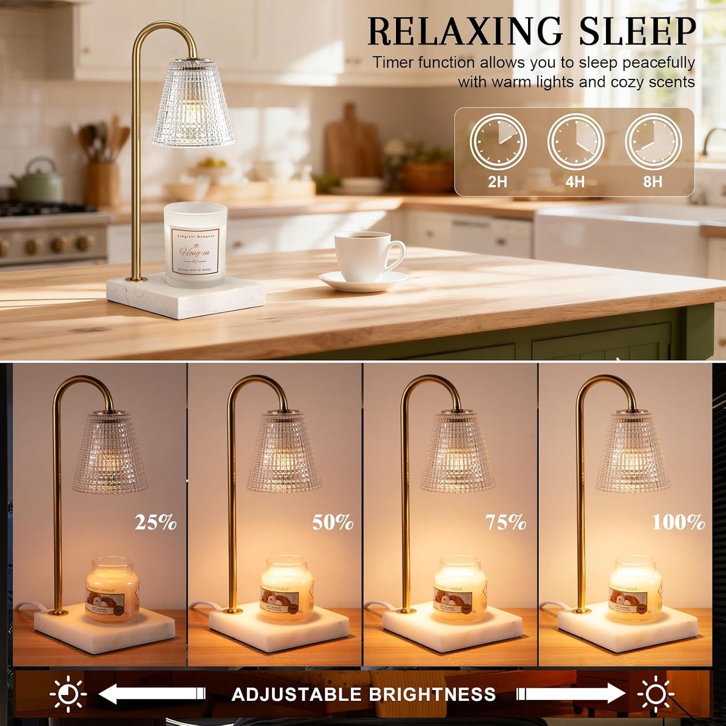 Hong-in Candle Warmer Lamp with Timer-Dimmable Adjustable Height Candle Lamp Warmer, Birthday Gifts for Women Mom Her, Housewarming Office Home Decor,Wax Warmer for Scented Wax Jar Candles