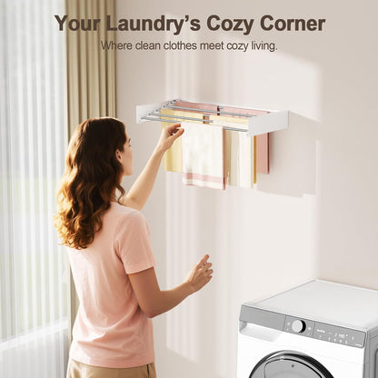 Wall Mounted Clothes Drying Rack Folding Indoor, Foldable Laundry Drying Rack Collapsible,Invisible, Space Saving, Retractable Towel Drying Rack, with Wall Template(5 Drying Rods, White 32")