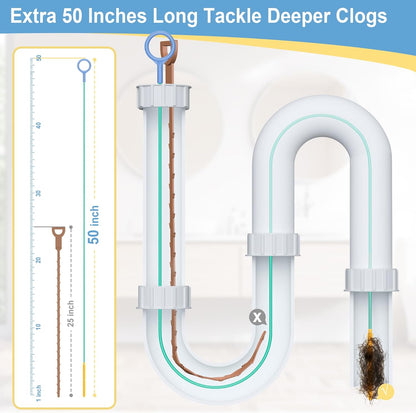 Sink Snake Drain Hair Removal Tool, Reusable 50 Inch Extended Drain Snake Tool Clog Remover, Anti-break Metal Shower Plumbing Snake Drain Cleaner for Bathtub, Bathroom Sink Pipe Cleaning (3 Pack)