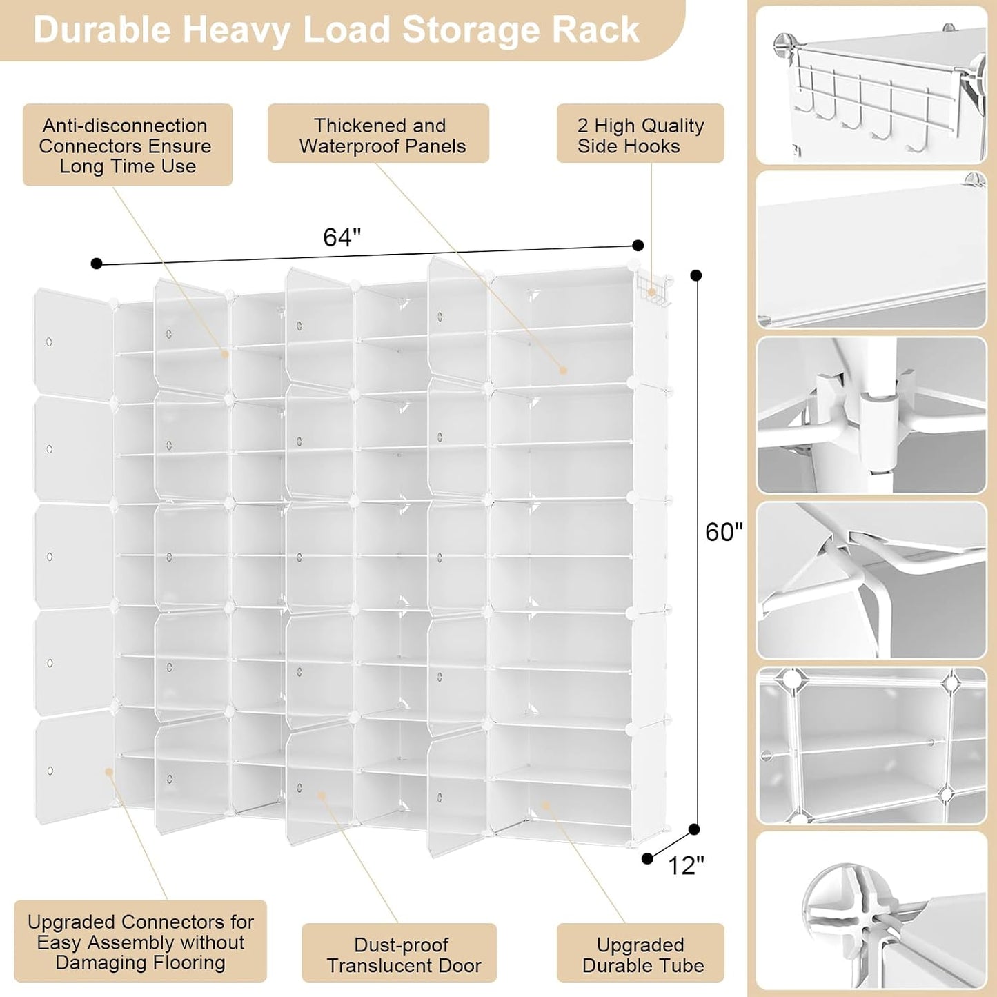 Portable Shoe Rack Organizer with Door, 96 Pairs Shoe Storage Cabinet Easy Assembly, Plastic Adjustable Shoe Storage Organizer Stackable Detachable Free Standing DIY Expandable 12 Tier Black