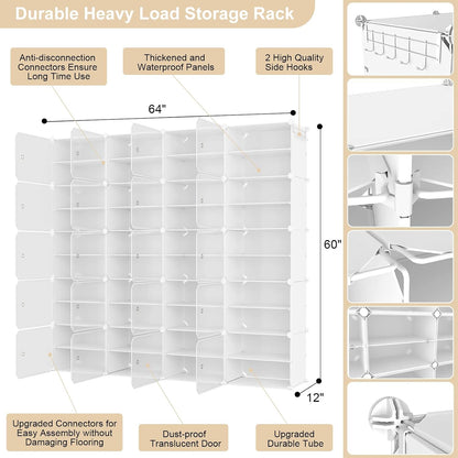 Portable Shoe Rack Organizer with Door, 96 Pairs Shoe Storage Cabinet Easy Assembly, Plastic Adjustable Shoe Storage Organizer Stackable Detachable Free Standing DIY Expandable 12 Tier Black