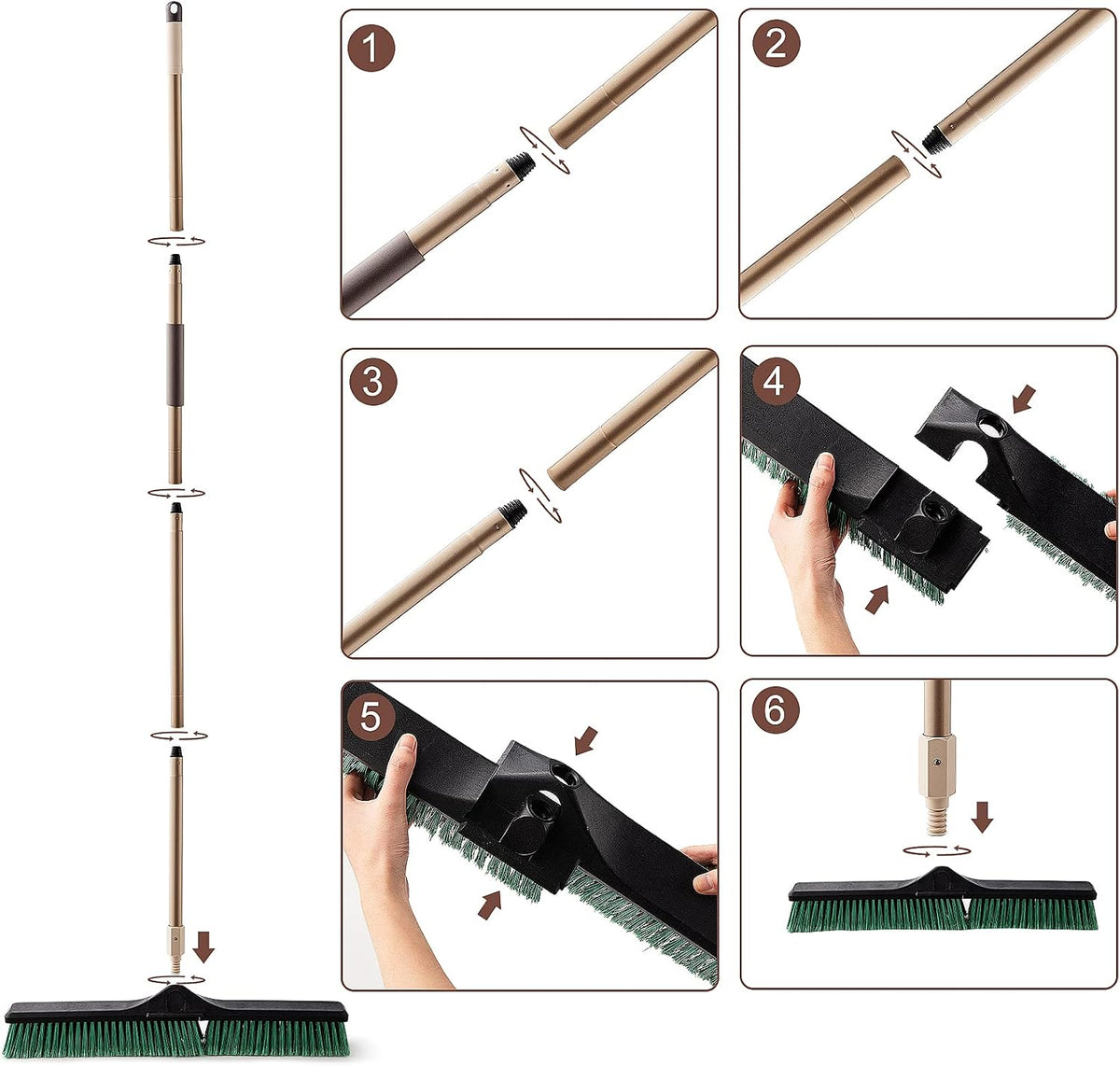 Eyliden Heavy Duty Push Broom 24" with 66" Long Handle | Garage Sweeper, Outdoor Stiff Bristles, For Concrete Sidewalk Driveway Yard Patio Deck Warehouse, Sweep Snow