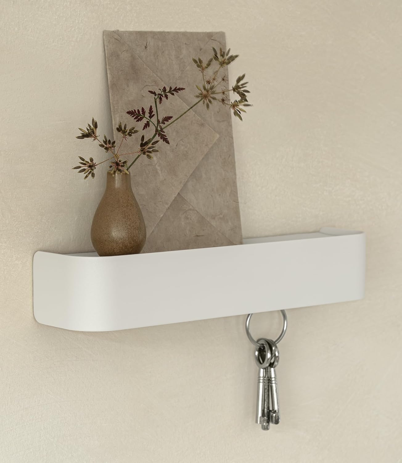 Kazai. Key Holder for Wall 'Tone' | Minimalist Key Hooks Design from Berlin | Modern Key Hanger with Metal Shelf | Key Hook Wall Mounted as Hallway Furniture | Sand Taupe