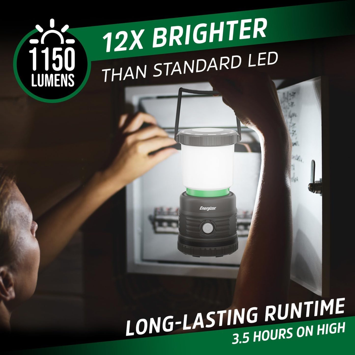 Energizer S-500 Hybrid Power Camping Lantern, Solar, Rechargeable, or AA Battery Powered, IPX4 Water Resistant Bright LED Lantern