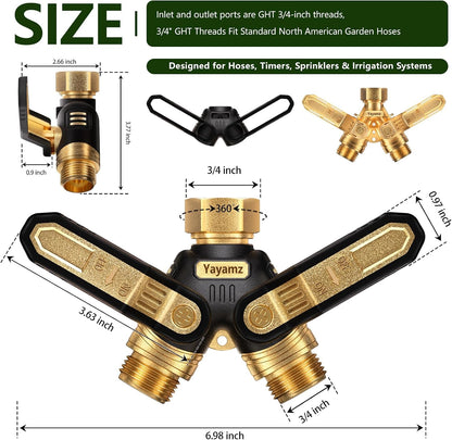 Garden Hose Splitter 2 Way,Heavy Duty All Metal Water Hose Y Splitter | Shut Off Valves,3.6" Easy-Turn Handles,Full Flow Leak-Resistant 3/4" GHT Outdoor Faucet Splitter for Lawn,Garden & Irrigation