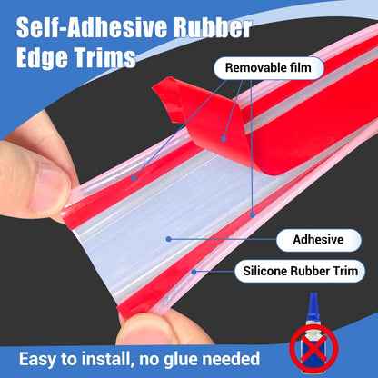 Clear Rubber Edge Trim, Self-Adhesive Silicone Edge Trim, Edge Protector for Sheet Metal, Glasses or Flexi Glasses, Silicone Rubber Material, Transparent Color, Fit 1/4"(6mm), U Channel Edge Guard