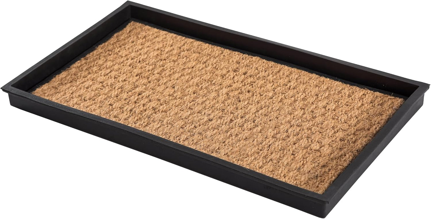 Anji Mountain Heavy Duty Waterproof Rubber Shoe Storage Mat Organizer/Boot Storage Tray Multi Use for Entryway with Coir, Tan Insert, Fits 4 Pair (46.5" Wide)