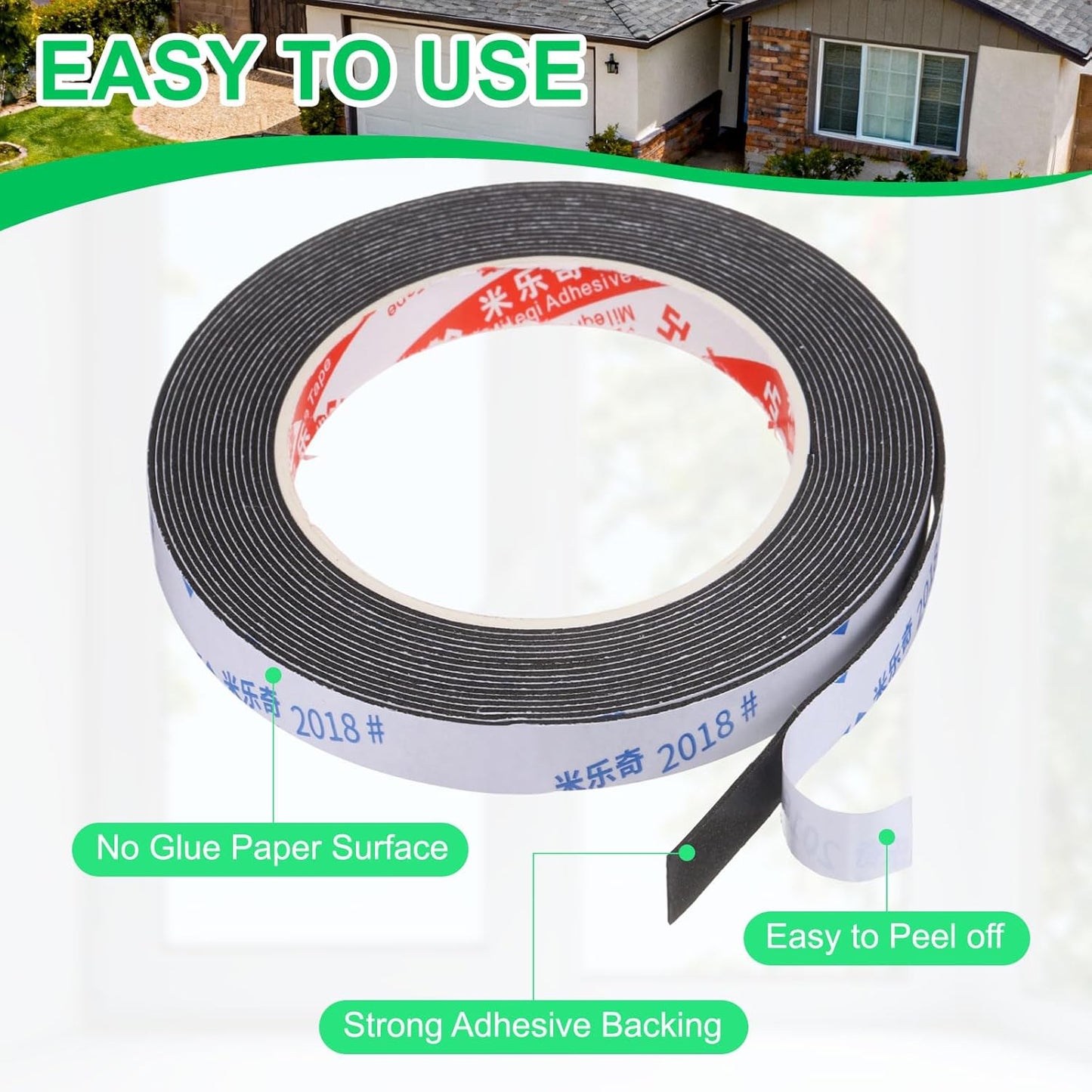 PATIKIL Sponge Rubber Foam Tape, 5/8" W x 1/8" t x 16.4ft l Self-Adhesive Foam Insulation Tape Weather Stripping for Window Door Soundproofing Weatherstrip AC Seal Strip, Black