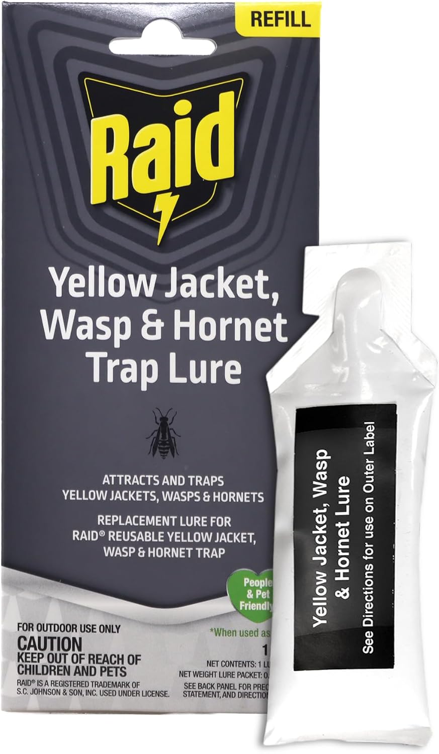 Raid Reusable Yellow Jacket, Hornet & Wasp Trap Refill, 1 Pack, Water-Activated Lure for Raid Hanging Jar Traps, Insecticide-Free, Food-Based Attractant, Easy to Use, Hang or Place Outdoors