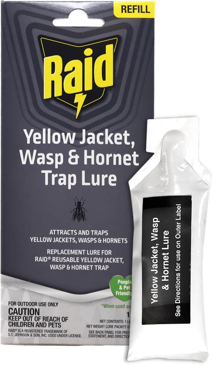 Raid Reusable Yellow Jacket, Hornet & Wasp Trap Refill, 1 Pack, Water-Activated Lure for Raid Hanging Jar Traps, Insecticide-Free, Food-Based Attractant, Easy to Use, Hang or Place Outdoors