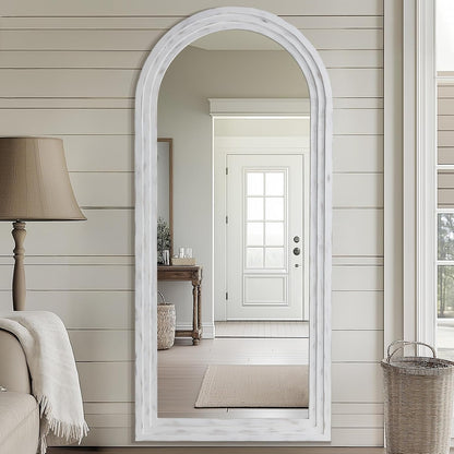 MELOMOIR Arched Full Length Mirror with Solid Wood Frame, 56"x21" Rustic Farmhouse Floor Mirror with Stand, Free Standing Leaning Hanging, for Bedroom Living Room Dressing Room Entryway, Brown