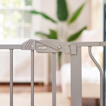 Regalo Safety 29-38.5" Baby Gate for Doorways & Bottom of Stairs, Pressure Mounted Baby Gate with Door for Babies, Toddlers & Pets, Tested & Safe for 30 Years, American Designed, American Owned, White
