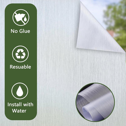 Frosted Glass Window Privacy Film, Static Cling, Non-Adhesive UV & Heat Blocking Anti-Glare Window Clings, Removable Reusable Stickers for Home Bathroom Office, 17.5" x 78.7"