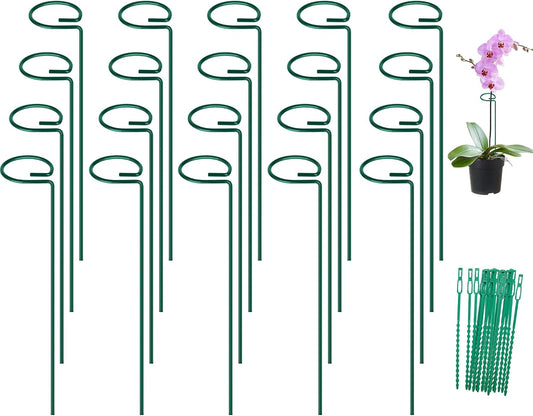 FEED GARDEN 16 Inch 12 Pack Plant Support Stakes, Metal Garden Flower Stakes and Supports for Outdoor Plants, Plant Stem Support with 24 Twist Ties for Amaryllis Lily Rose Peony Tomatoes Gladiolus