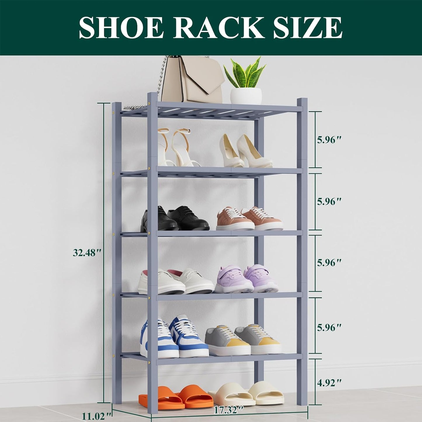 Smiry Bamboo Shoe Rack, 3 Tier Free Standing Wooden Shoe Organizer, Stackable Wood Shoe Storage Shelf for Closet, Entryway, 12 Vertical Slats, 2+1 Stack Standard Legs, 26.8"x11"x19.5", Natural