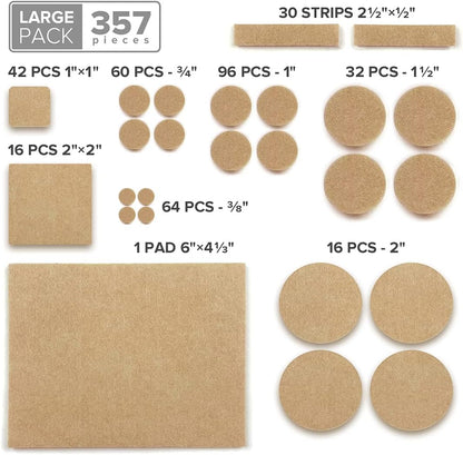 X-PROTECTOR 357 pcs Premium Huge Pack Felt Furniture Pads! Quantity of Furniture Sliders with Many Big Sizes – Your Ideal Floor Protectors. Protect Your Hardwood & Laminate Floor!
