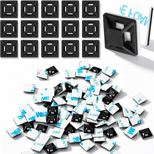 Reallnaive 300 Pcs 1/2" Black Self Adhesive Cable Zip Tie Mounts, Wire Cable Clips Holders Management Anchors Organizer Squares, Strong Adhesive Fasteners for Desk, Office & Home Cord Organizer