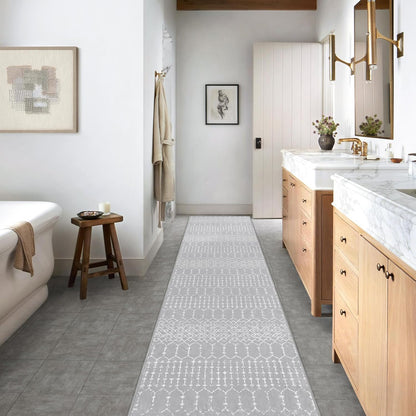 Lahome Moroccan Entry Rug 2x3, Non-Slip Washable Front Indoor Door Mat Rubber Backing Low-Profile Door Rugs, Small Geometric Print Distressed for Entryway Bathroom Kitchen, Black Hana