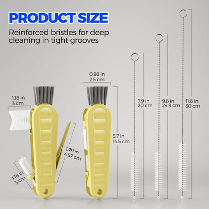 6 Pack Holikme 4 in 1 Cup Lid Cleaning Brush Set with 3 Straws, Multifunctional Bottle Brush, Silicone Cup Lid Gap Cleaner, Bristle Crevice Cleaning Brush, Flat End Brushes, Navy & Black & Olive