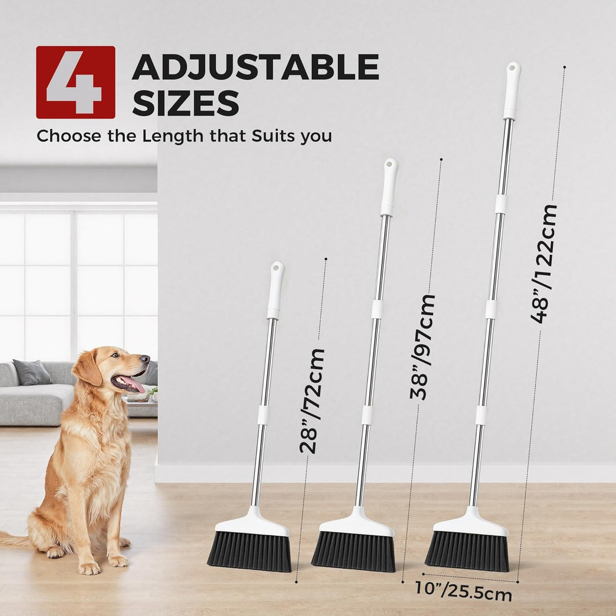 Handy Broom, Indoor/Outdoor Brooms, Duty Kitchen Broom, for Home Garage Kitchen Office Courtyard Lobby Patio Lawn Concrete (1, White)