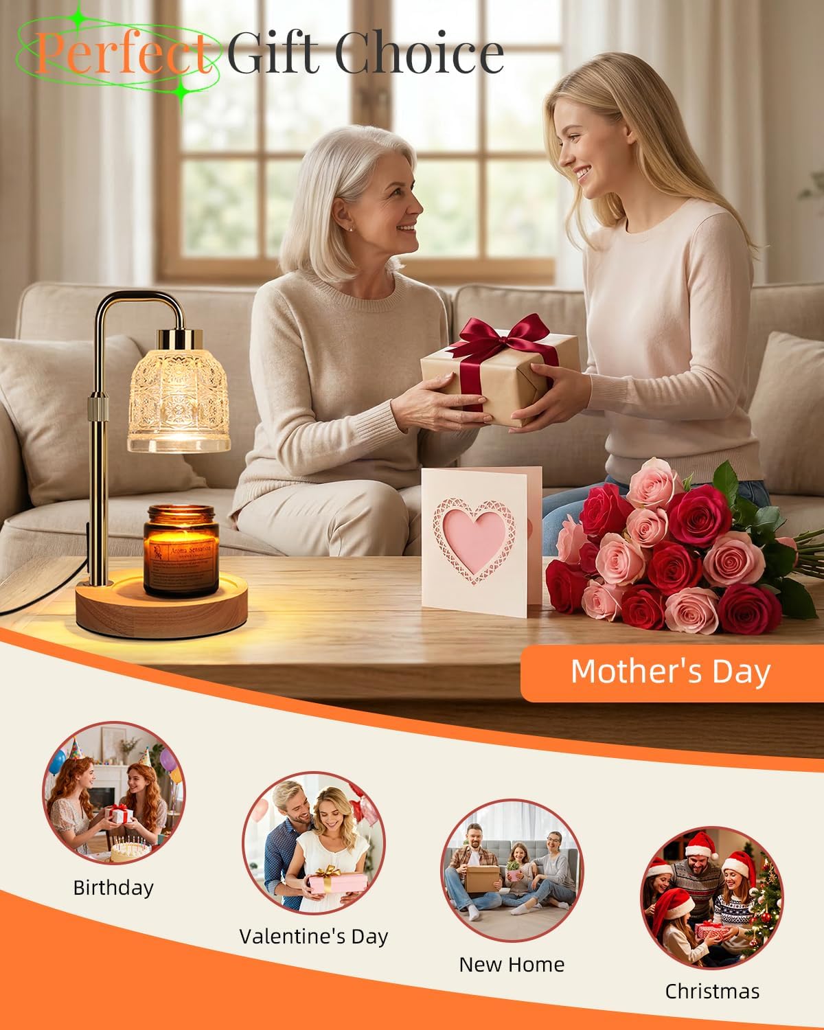 AIFEI Candle Warmer Lamp with Timer, Dimmable Adjustable Height Candle Lamp, Birthday Gifts for Women Mom Sister Friends, House Warming Gifts New Home, Candle Lamp Warmer with 2 Bulbs - CoalBlack