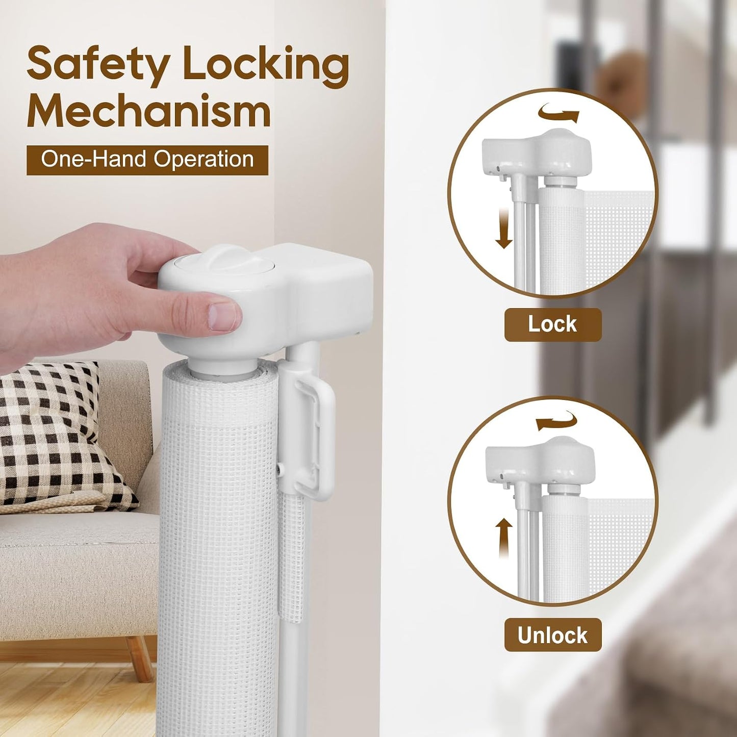 Miumoon 50 inch Retractable Baby Gates 34 inch Tall, Retractable Gate with Reinforced Strip Design to Prevent Crawling Through, Retractable Dog Gate for Stairs, Doorways, Hallways