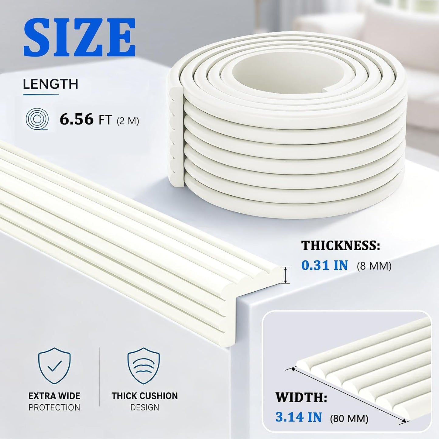 Edge Protector for Baby Proofing,Soft Foam Safety Bumper,Strong Adhesive Edge Guard Strip,Furniture Fireplace Table Cabinet Safety Cover for Baby,3.14in x 6.56ft,Black