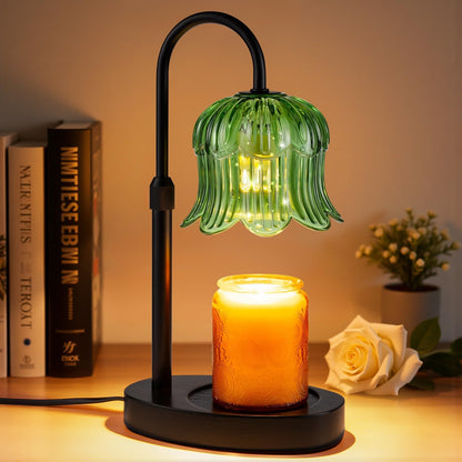 Candle Warmer Lamp Adjustable Timer - Electric Flower Glass Candles Warmers Adjustable Height Dimmable Vintage Base Modern Wax Candles Top Warmers for Small Jar Scented Wax Melts