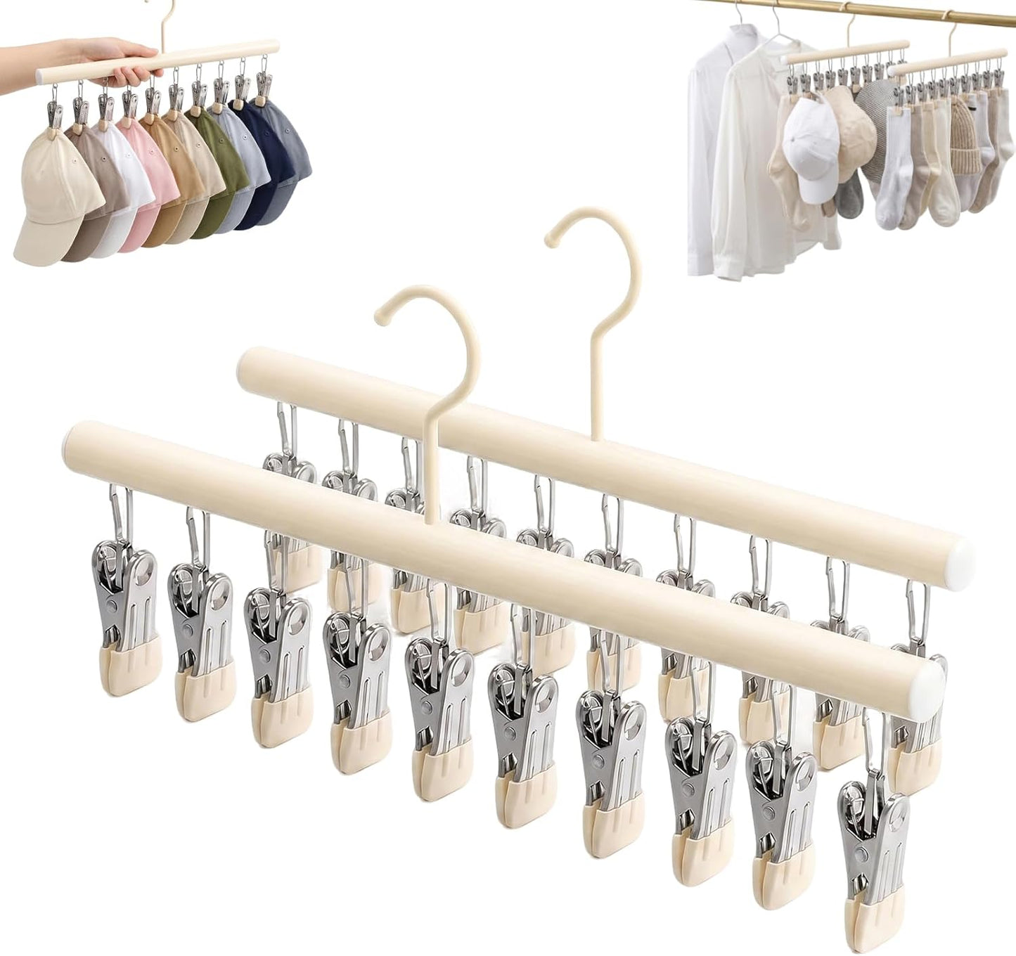 Soboto Stainless Steel Clothes Clips 2 Pack 10 Clip Closet Organizers and Storage Closet Organizer Rustproof Heavy Duty for Home Indoor Outdoor Laundry Organization