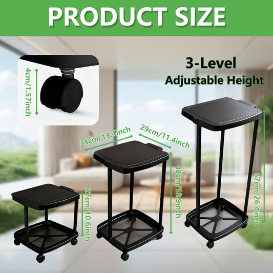 Collapsible13 Gallon Trash Bag Holder Height Adjustable (3 levels) Portable Trash Bag Holder with Lid, Stand with 4-Wheels Plastic Outdoor Trash Can Suitable Kitchen Garbage Can for Outside Indoor