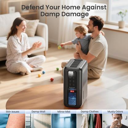 Dehumidifier for Home, Dehumidifiers for Bathroom, Bedroom, Living room, Closet with 68 OZ Water Tank, Moisture Absorbers, Auto Shut Off, Auto Humidity Control, 7 Colors LED Light, White