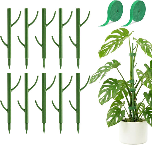 10-Piece Thick Plant Support Stakes: Stackable for Monstera Climbing Vines | 36.6" heavy-duty modular poles - 0.47" thick stops vine leaning - Rot-proof plastic blends invisibly - Includes tape